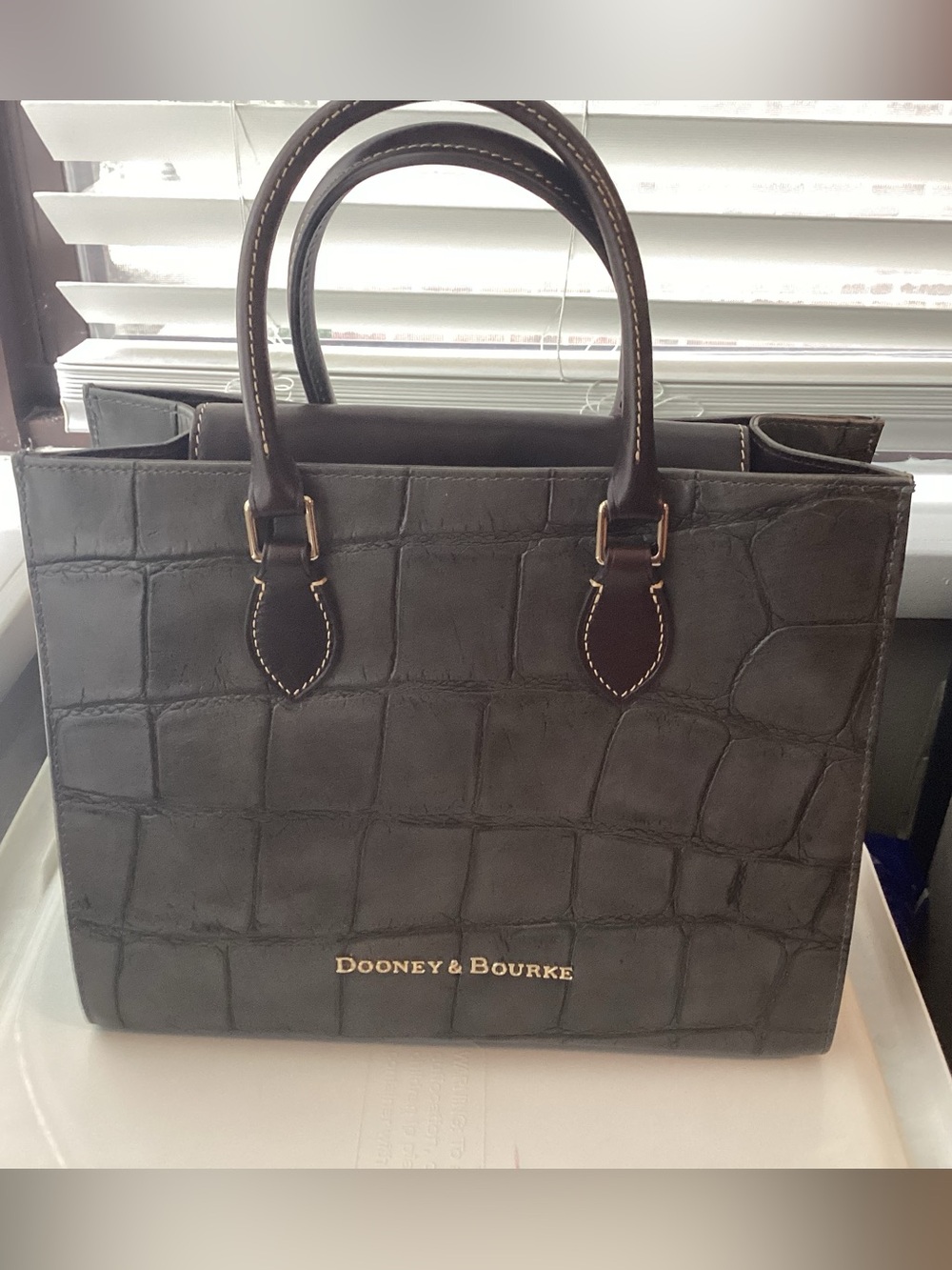 Dooney & Bourke  Janine Croc-Embossed Satchel Gray with Gold Logo